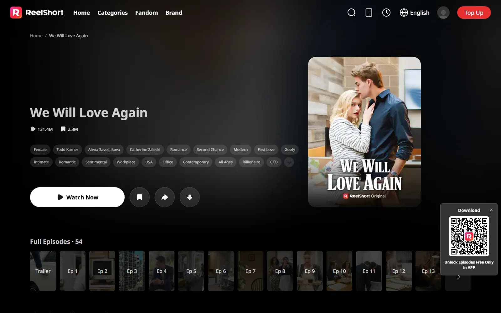 We Will Love Again official page on ReelShort (reelshort.com) — screenshot from September 2026