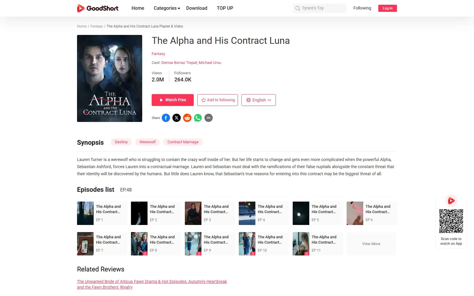 The Alpha and His Contract Luna official page on GoodShort (goodshort.com) — screenshot from September 2026