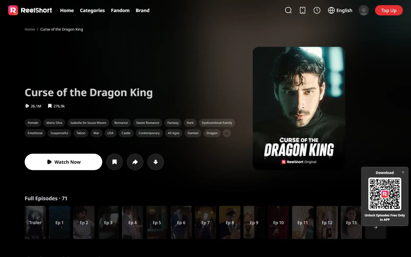 Curse of the Dragon King official page on ReelShort (reelshort.com) — screenshot from September 2026